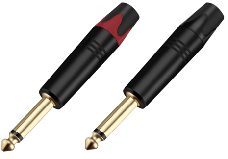 Разъём прямой, кабельный, позолоченный, джек 6.35мм несимметричный, папа (корпус цинковый сплав, чёрный). Отгружается парами - красный + чёрный хвостовик, цена указана за штуку.