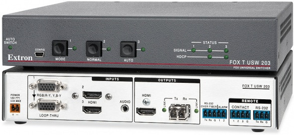 Передатчик с тремя входами для HDMI, VGA, аудио и RS‑232 с локальным выходом HDMI - многомодовый