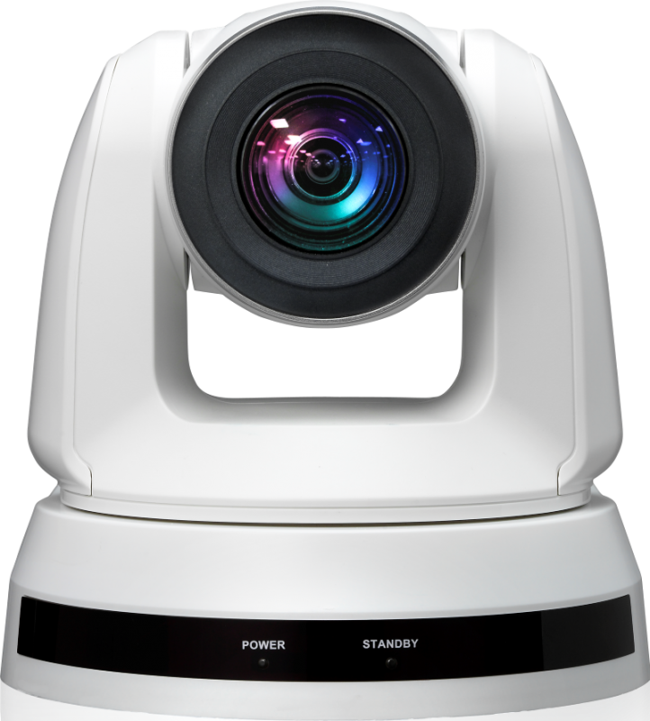 Поворотная IP камера FullHD для конференций, 1080p/60, 20х оптический zoom, 1/2,8", поддержка вещания MJPEG, H.264 / SVC, синхронные видеовыходы Ethernet, HDMI и 3G-SDI, белого цвета