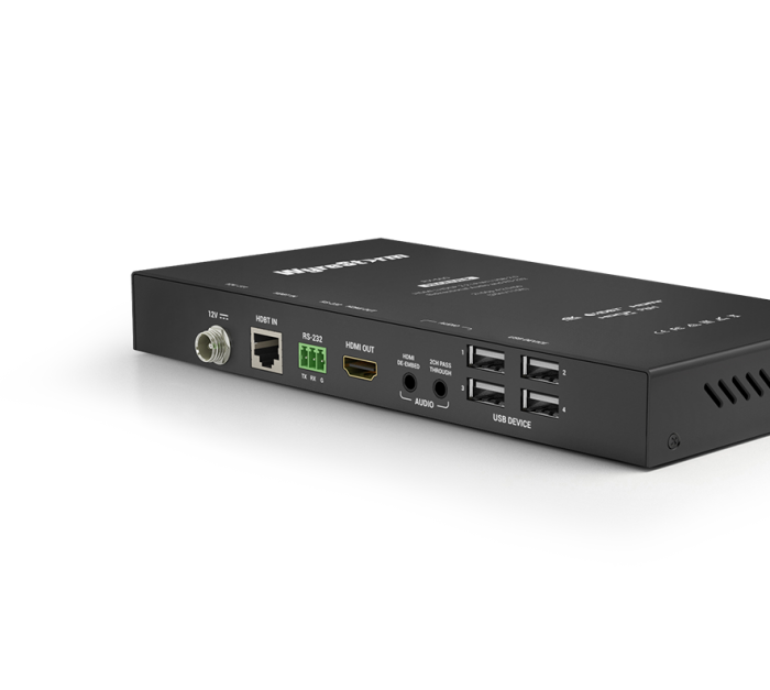 4K HDR 4:2:0 60 Гц Приемник HDBaseT 2.0 с входами для USB-устройств, деэмбедированием звука и PoH (4K: 35 м)