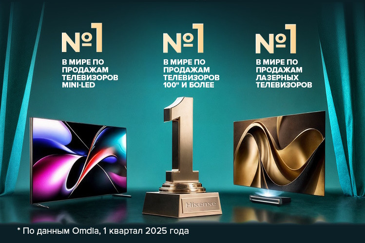 Компания Hisense, один из ведущих мировых производителей телевизионной и бытовой техники, в очередной раз подтверждает свое лидерство в сфере технологий отображения премиум-класса. Согласно данным Omdia, международного института маркетинговых исследований, в первом квартале 2025 года Hisense заняла первое место в мире по объему продаж телевизоров с диагональю 100 дюймов и более, Min-iLED- и лазерных телевизоров.