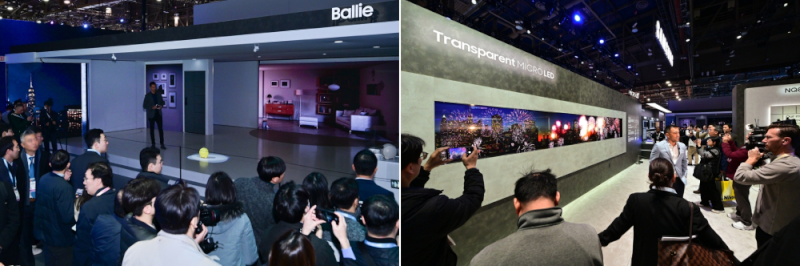 Новый прозрачный дисплей MICRO LED и робот Ballie привлекли внимание многих посетителей.