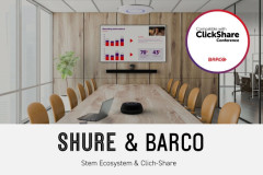 Продукты Shure линейки Stem (Wall, Table и Hub) сертифицированы для работы с Barco ClickShare Conference, обеспечивая пользователей переговорных комнат необходимым комфортом для проведения видеоконференций и обмена контентом.