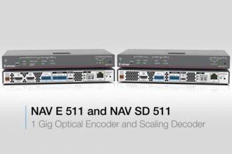 Extron повышает ставку на решения AV-over-IP, выпустив новый кодер NAV E 511 и масштабирующий декодер  NAV SD 511 на базе оптоволокна, которые передают видео, аудио, USB и Ethernet-сигналы со сверхмалой задержкой и без визуальных потерь через стандартный 1-гигабитный оптический Ethernet.