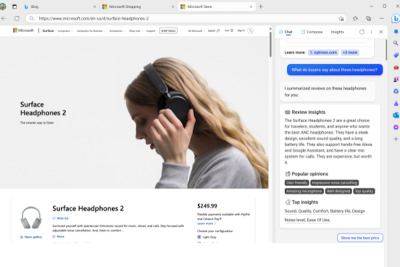 Корпорация Microsoft добавляет в Bing и Edge новые функции искусственного интеллекта (ИИ), которые призваны ускорить процесс покупок в Интернете, а также помочь пользователям сэкономить деньги.