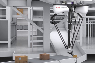 Компания ABB выпустила IRB 365 FlexPicker - нового 5-осевого высокоскоростного дельта-робота. Потолочный робот предназначен для высокоскоростного выбора товаров с полезной нагрузкой менее 1,5 кг.