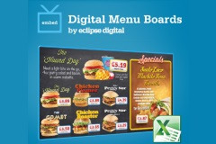 Согласно заявлению английской компаниии Eclipse Digital Media, она выпустила новое электронное меню EMBED, которое может обновляться с помощью электронных таблиц Excel.