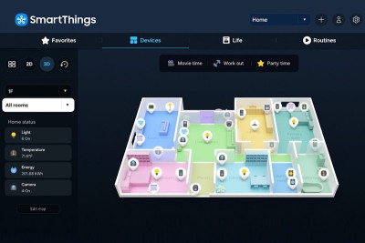 Компания Samsung запустила новую функцию просмотра 3D-карты для приложения SmartThings, которая позволяет пользователям видеть виртуальную 3D-карту своего дома и легко управлять подключенными устройствами, такими как светильники, датчики движения и бытовая техника.