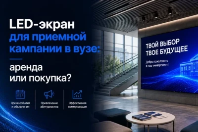 Летом у вуза появляется понятная задача: быстро и ясно донести информацию до абитуриентов и родителей. Здесь сразу возникает дилемма: купить светодиодный экран на постоянной основе или рассмотреть аренду LED-экранов на период приемной кампании.