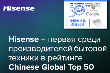 Hisense заняла первое место в категории производителей бытовой техники в рейтинге Chinese Global Top 50 Brand Builders